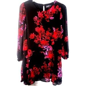 Harper 241‎ Floral Dress Women's Large Black Red Shift Wedding Guest